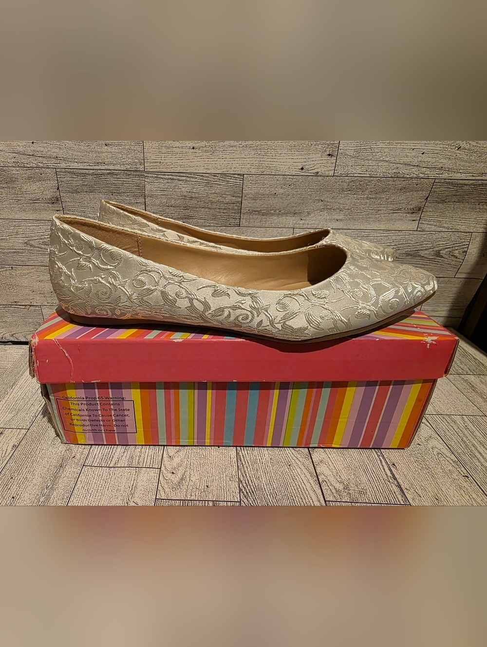 Ivory Floral Brocade Pointed Ballet Flats